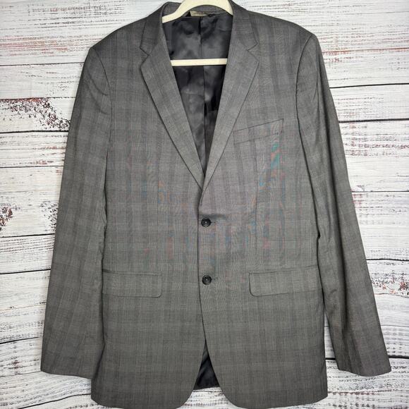 Banana Republic 42L Tailored Fit Gray Plaid Wool Blend Blazer Sport Coat Jacket - Picture 1 of 4